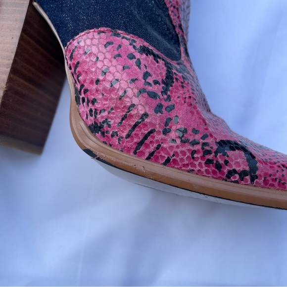 Hard to Find Unlisted Pink Leather Snakeskin-look Blue Booties - Picture 8 of 13